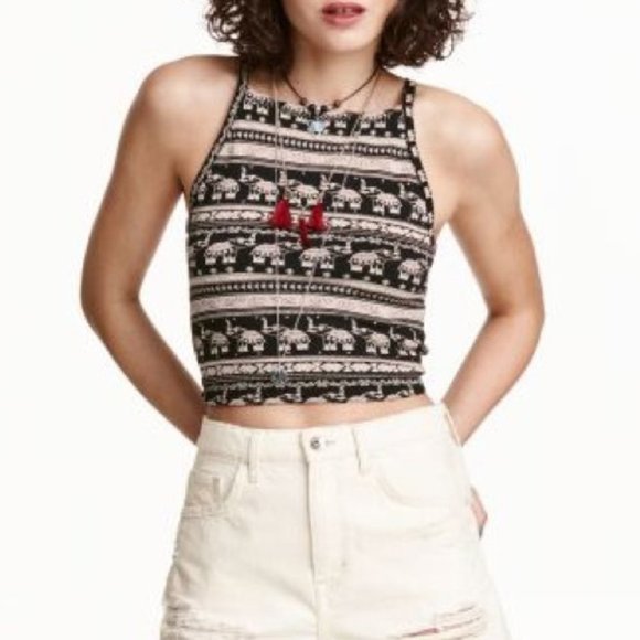 H&M Coachella Collection Elephant Halter Crop Top M Cotton Blend - Picture 2 of 7